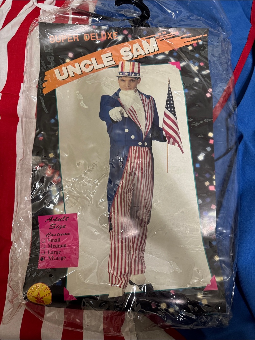 Uncle Sam Adult Halloween Costume- Blue, Red & White Patriotic Outfit XL